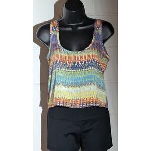 Love Squared Multicolor Print Sleeveless Crop Tank Top Tie Back Small